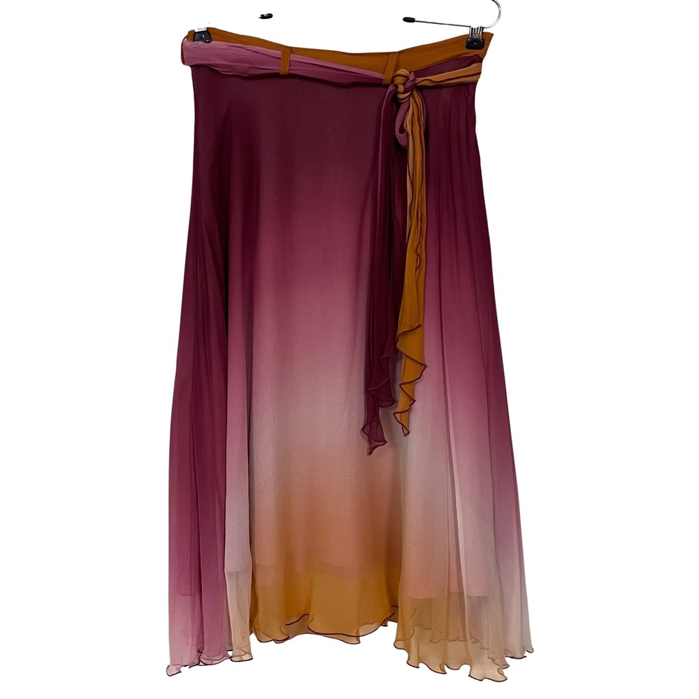 Anthropologie Lapis Silk Belted Sunset Ombre Midi Layered Skirt Fairy Y2K Boho M